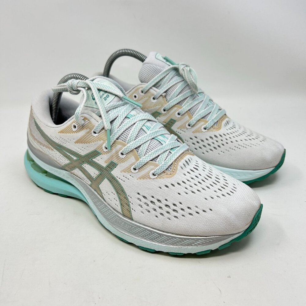 Asics Gel-Kayano 28 Womens Running Shoes - White/Teal Lightweight Size 9.5 - Picture 2 of 9